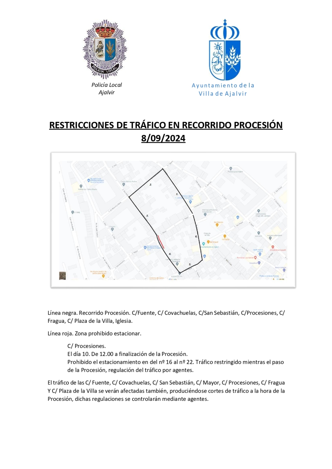 RESTRICCIONES DE TRÁFICO EN RECORRIDO DE LA PROCESIÓN