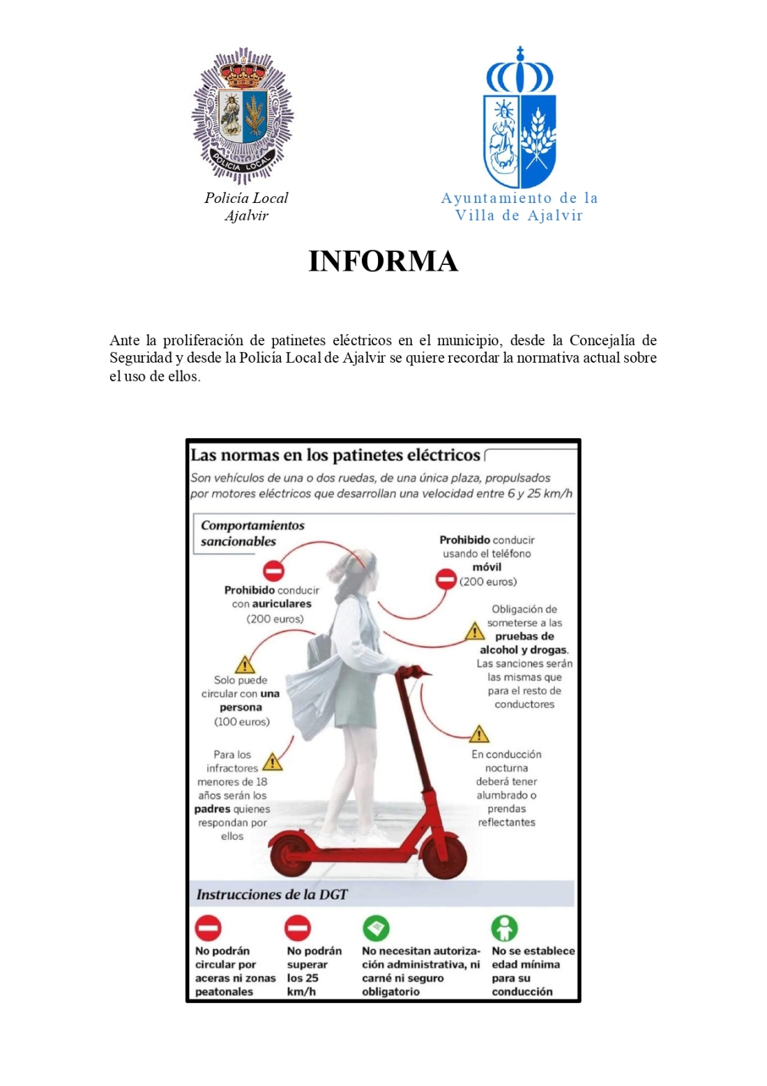 INFORMACIÓN SOBRE EL USO DE LOS PATINETES ELÉCTRICOS